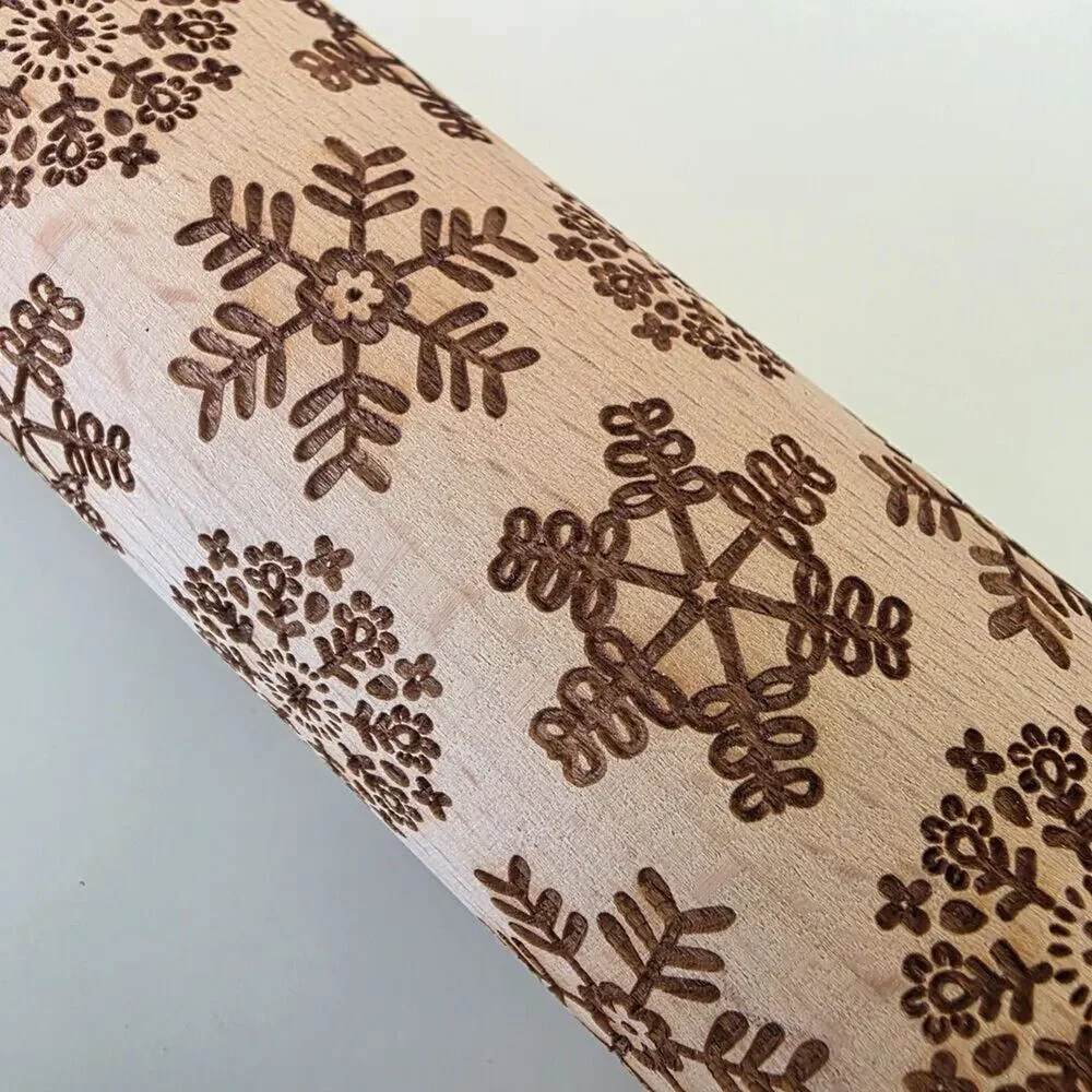 World Market Snowflake Embossed Wooden Rolling Pin Christmas Cookie Baking